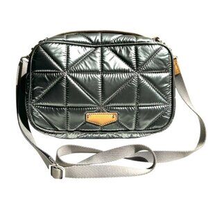 Travel Crossbody Bag Quilted Metallic Silver Gray